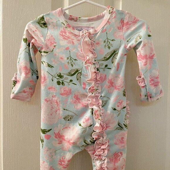 SweetHoney OG Ruffled Dreamer PJ Sleeper Zippy Blue Floral Girls Size 6 Months - Picture 2 of 12